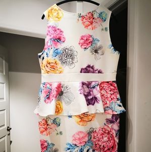 Midi floral peplum sleeveless dress